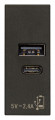 Зарядка USB type-A+C, 2.4А Linea, USB type-C 5V, USB type-A 5V, двойная черный матовый Vimar Linea 30292.ACG